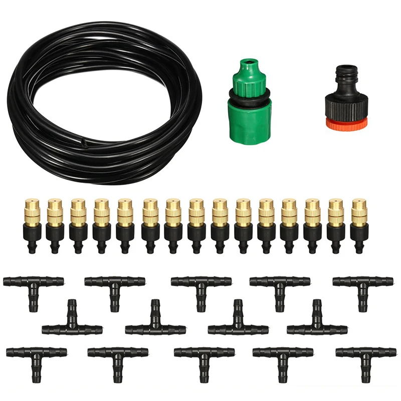 

Patio Cooling Misting System Water Spray Mist Atomizing Hose Nozzles Set Garden Greenhouse Irrigation Watering Kit