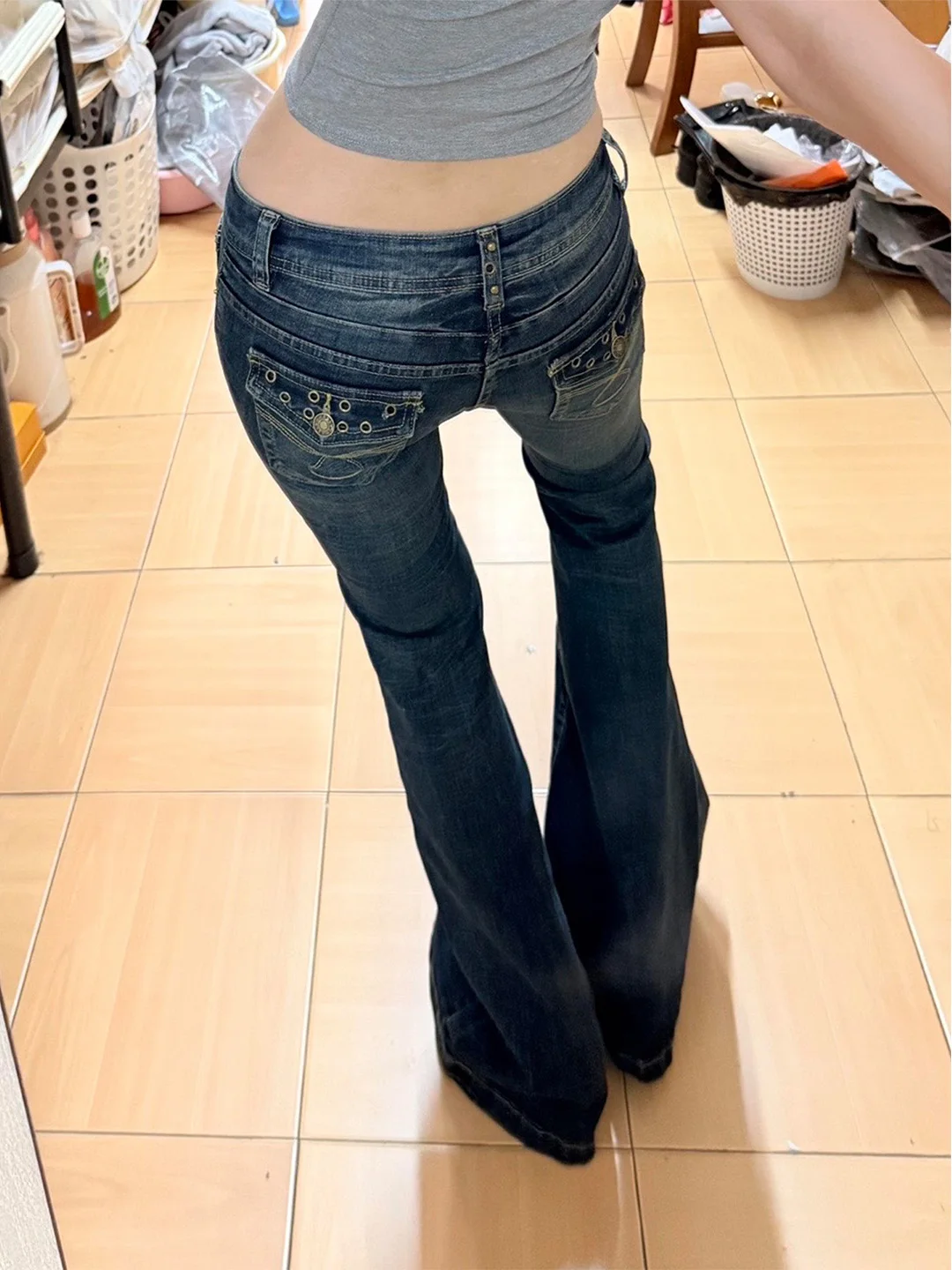 Retro American Flared Jeans Women's Slim Fit Dragging Old Style Narrow Version Daily Wear Comfortable Medium Weight Denim