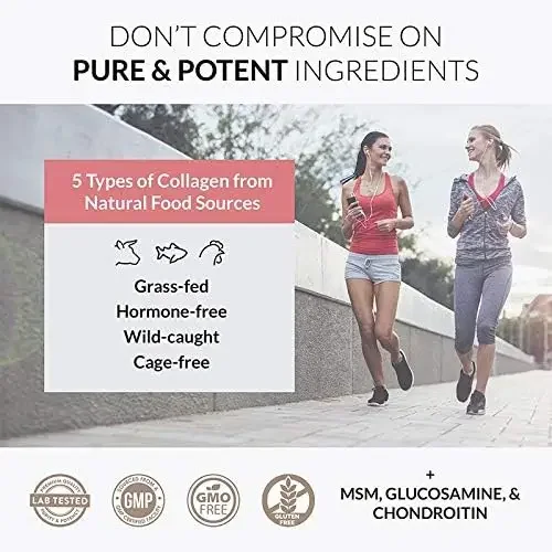 Hydrolyzed Multi Collagen Peptide Protein Capsules - Type I, Ii, Iii, V Grass Fed Cattle, Chicken, Marine Collagen Supplement