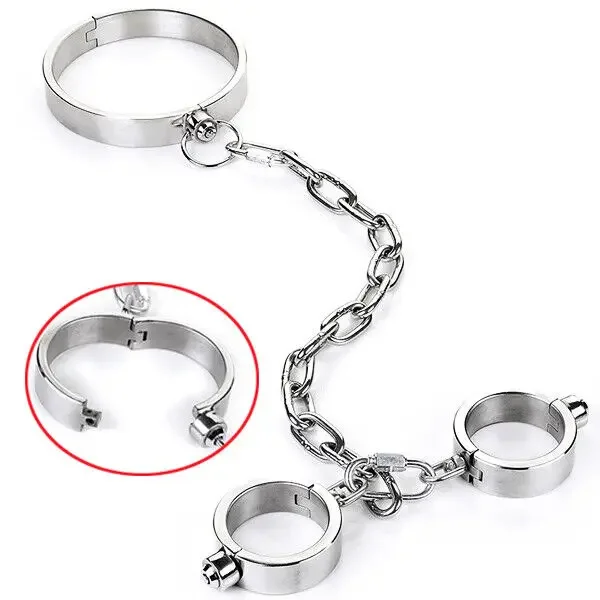 Heavy Duty Stainless Steel Handcuffs Ankle Cuffs Shackle Neck Collar Slave Adult SM Press Lock Restraints Roleplay Sex Toys