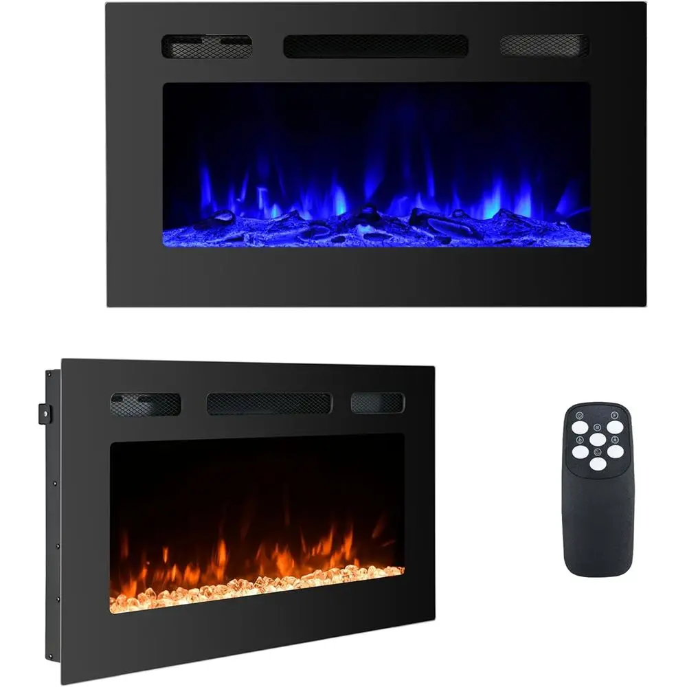 

30 Inch Wall-Mounted LED Fireplace with Remote Control, 8-Hour Timer, 12 Flames, Touch Screen, and In-Wall Heater for Living Roo