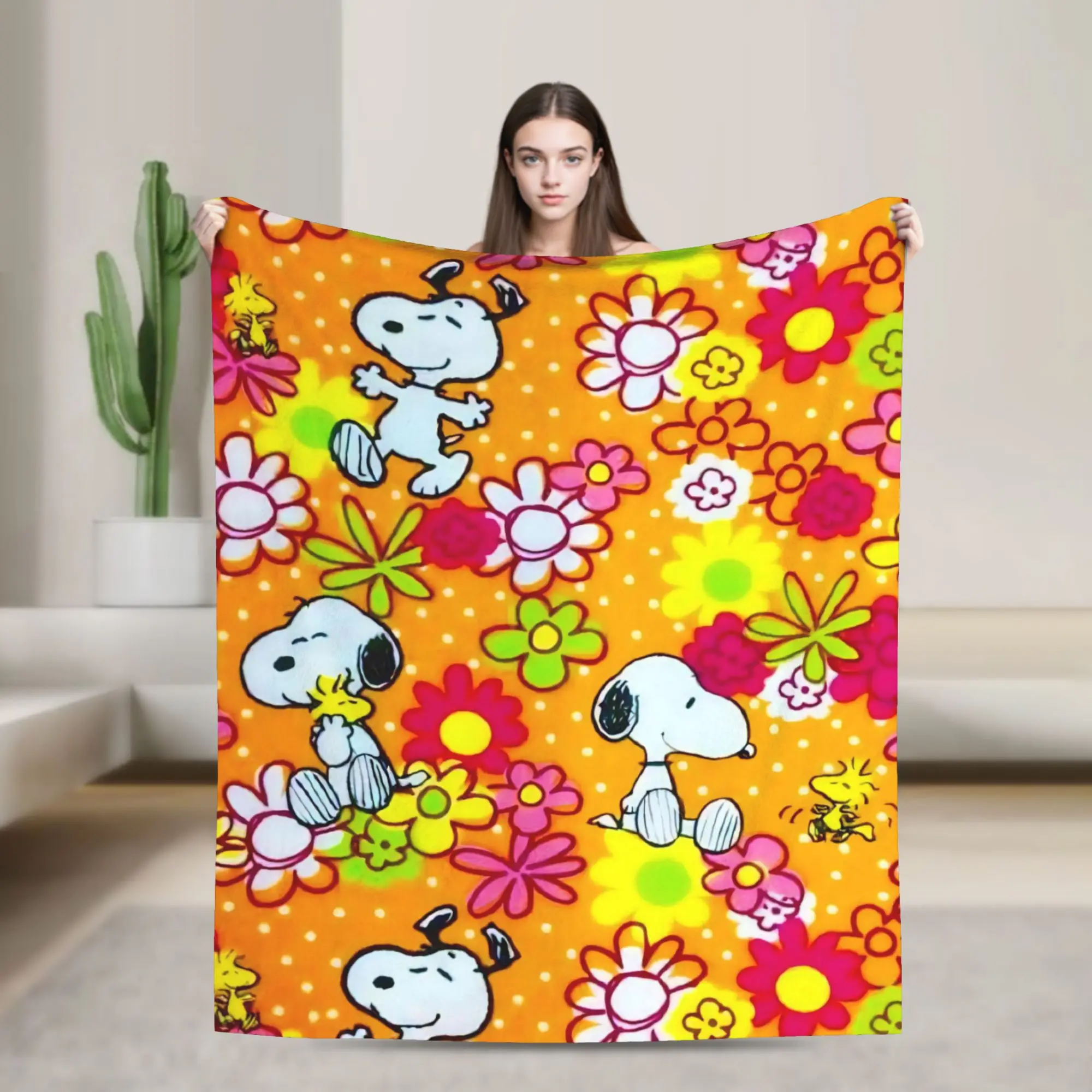 Kawaii 90s S-Snoopys Blankets  Plush Funny Breathable Throw Blankets for Bed Sofa Decoration