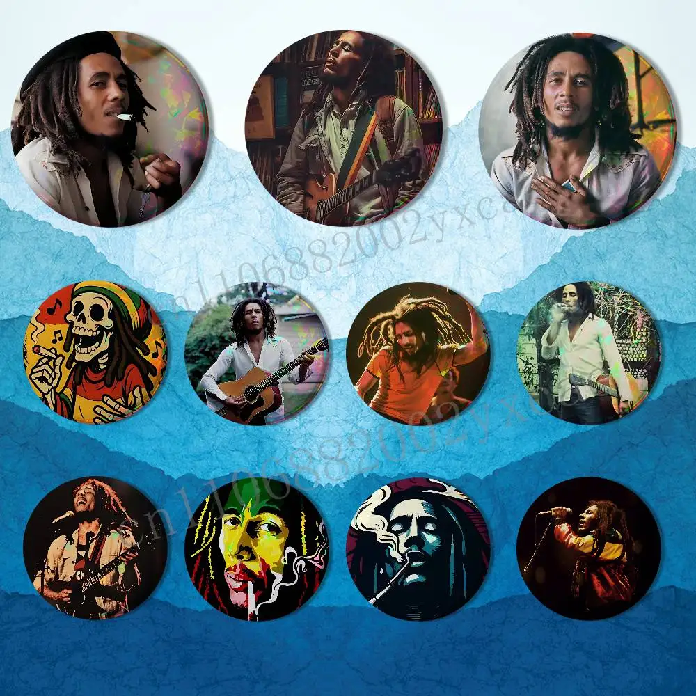 

Rastaman Vibration Bob Marley Badge on Backpack Clothes decoration Tinplate Round Brooch Funny Custom Gifts for Friend