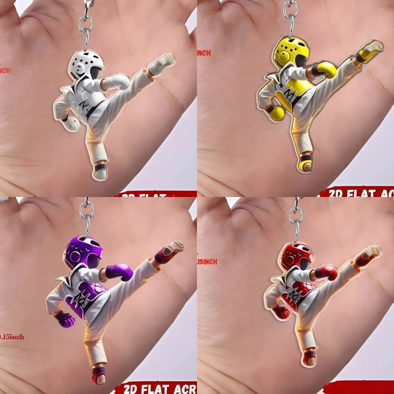 Taekwondo Fighter Acrylic Keychain 2D Flat Kick Pose Martial‑Arts Athlete Pendant Backpack Ornament Gift for Taekwondo Lovers