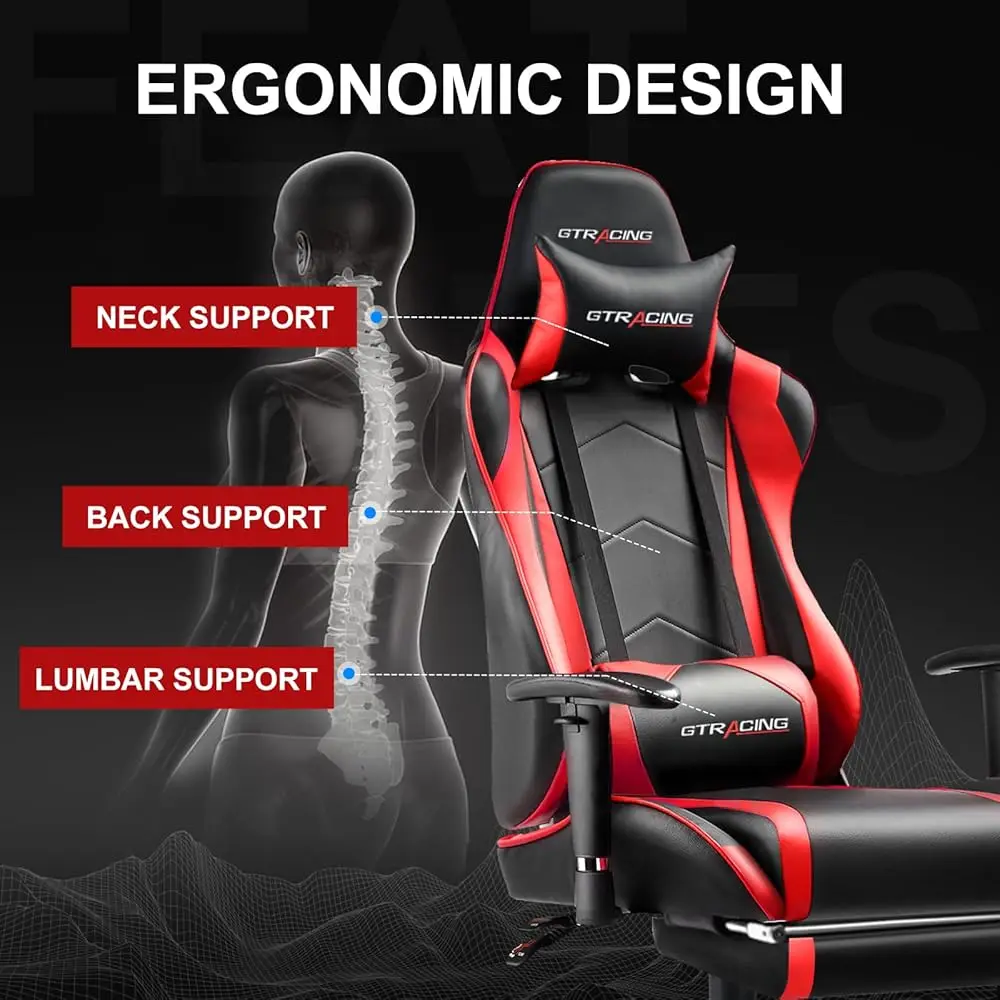Gaming Chair With Footrest, High Ba Computer Chair Ergonomic Game Desk Chair Racing Executive Adjustable Swivel Rocker With