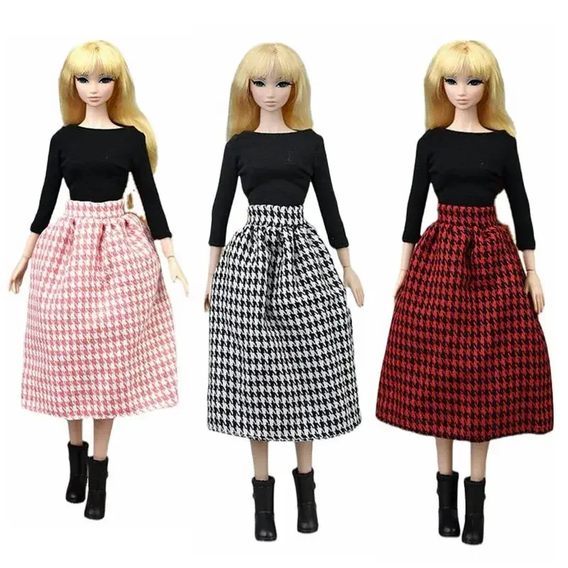 Long Sleeve Shirt Top Houndstooth Skirt 1/6 BJD Doll Clothes For Barbie Dress For Barbie Clothes Princess Outfit Accessory 11.5