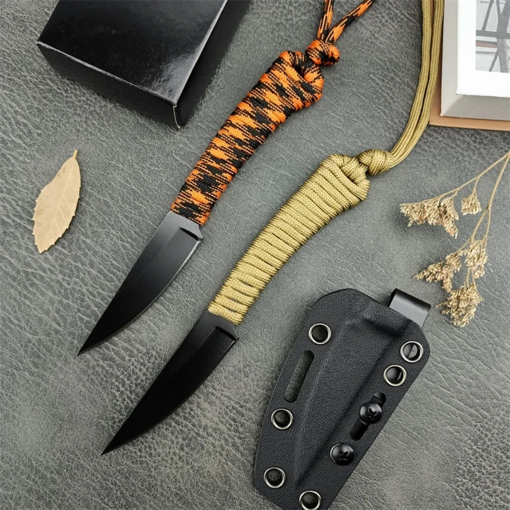 New Fixed Blade Knife Nylon Rope Handle 440c Blade Outdoor Camping EDC Straight Hunting Knife with Sheath