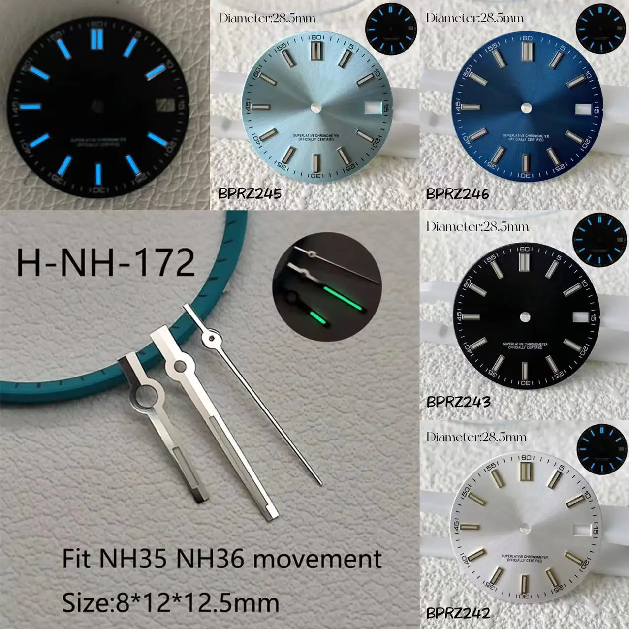 28.5mm Hot sales S Logo date blue Luminous Dial Suitable For NH35 NH36 Automatic Movement 29mm s dial Watch Accessorie