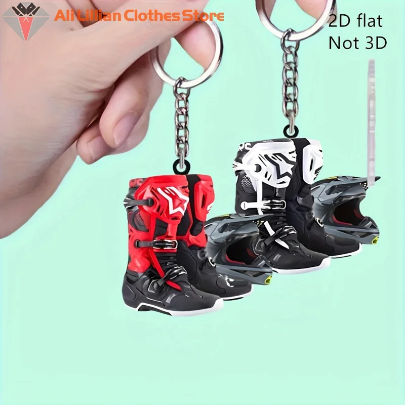 Neu 2er-Set 2D Flacher Motocross-Schlüsselanhänger Motorradhelm-Schlüsselanhänger Motorradfahrer-Ritter Auto-Schlüsselanhänger Accessoires Taschenanhänger Schlüsselringe