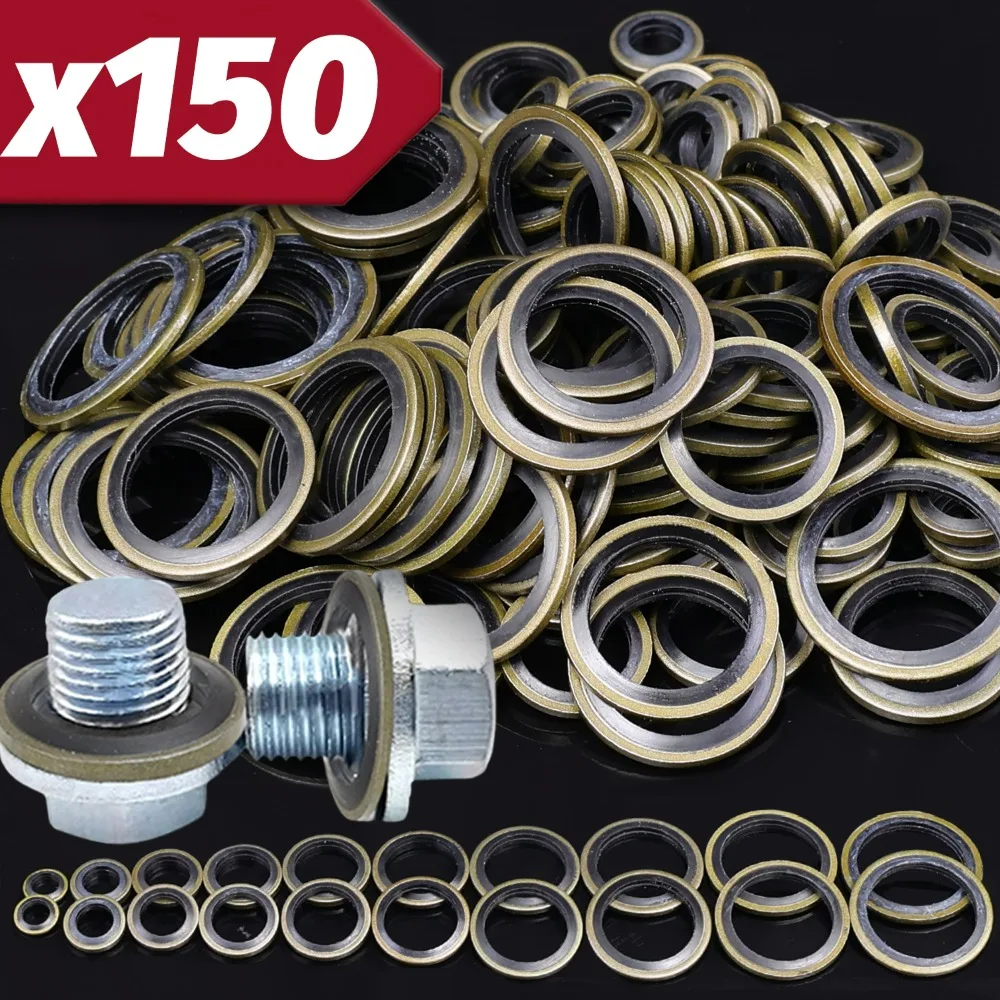 

150pcs Oil Pan Gasket M6-M24 Car Drain Plug Washer Set Universal Engine Maintenance Leak-Proof Rubber Metal Bond Sealing Gasket