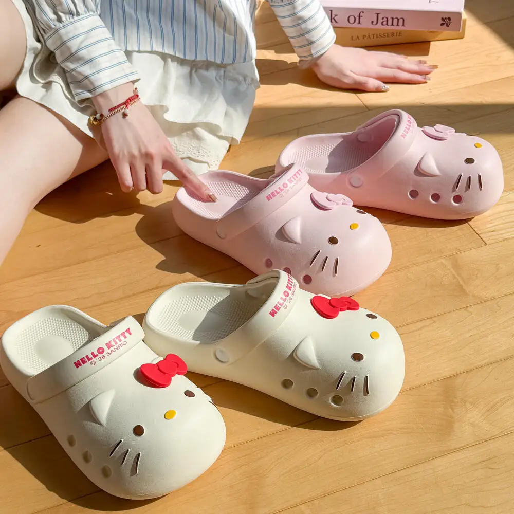 

Мультяшные домашние тапочки Hello Kitty Sanrio Anime Kt, женские летние тапочки Kawaii с мягкой подошвой из ЭВА, нескользящие, для ванной комнаты