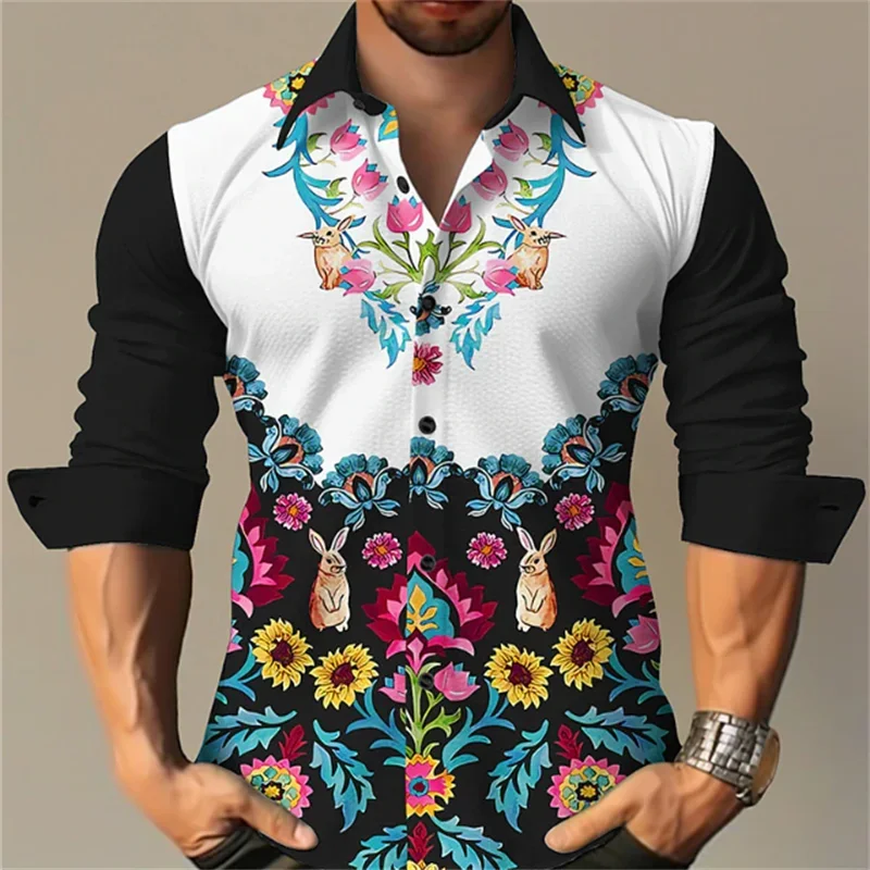 3D digital printing men\'s fashionable casual long-sleeved lapel shirt, spring and autumn men\'s shirt