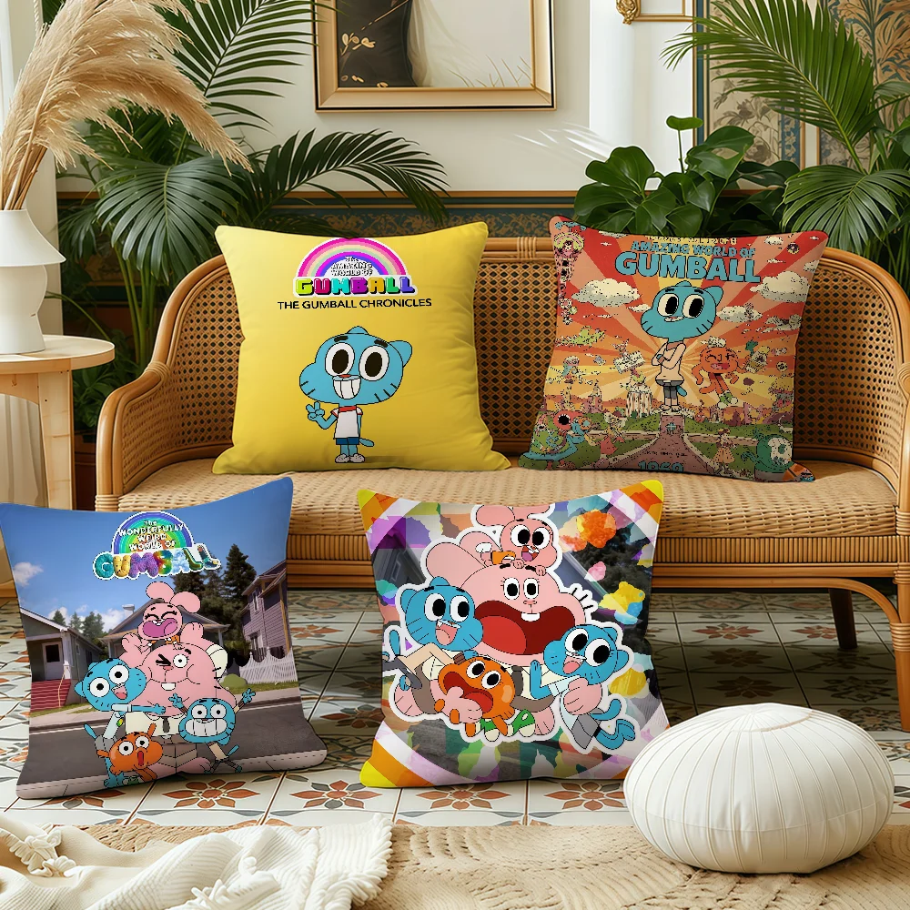 Cartoon g-gumball cute  cushion cover Pillow Case Plush Fabric Soft Double Sided Print Sofa Cushion Cover Throw Pillow Covers