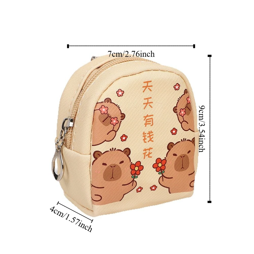Lovely Small Capybara Coin Purse Japanese Pu Cartoon Leather Wallet Zipper Waterproof Earphone Storage Bag Girls