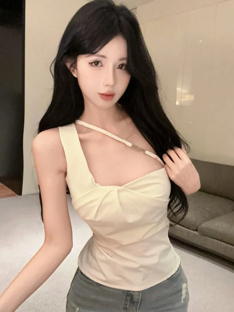 

Irregular Shoulder Strap Vest Women's Summer Thai Spicy Girl Tube Top Unique Beautiful High-End Feelings Outerwear