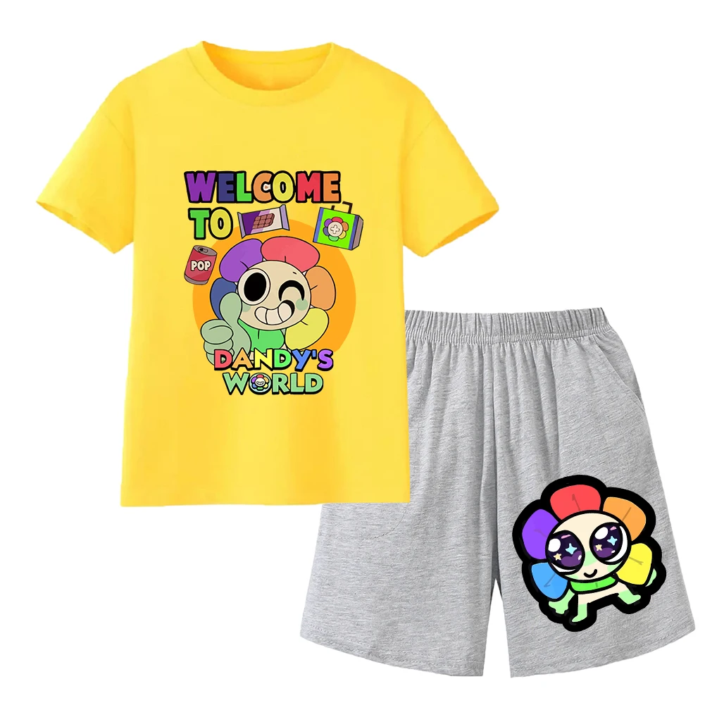 Children's T Shirt Sets Girl Wish Asha Dandys World Sportwear Suit Kids Dandy Cosplay Costume Short Sleeve T-shirt Short 2pcs