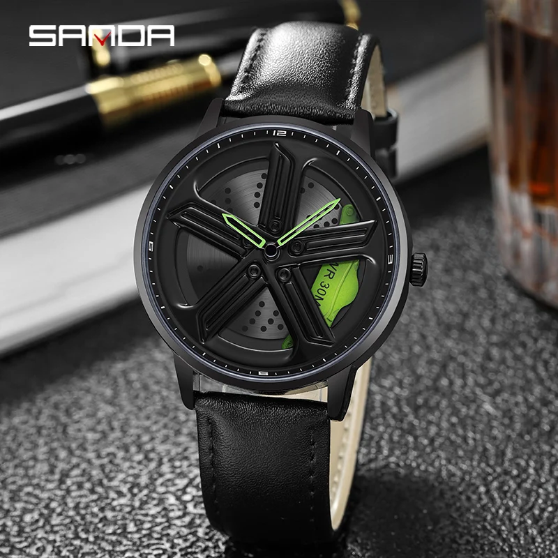 SANDA 1106 2023 Relógio Unique Sport Rim Hub Watch Fashion Men's Luxury Car Design Watches Quartz Waterproof Wheel Wristwatches