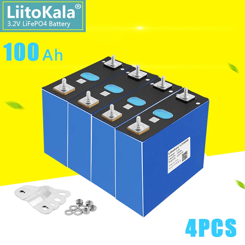 4pcs LiitoKala 3.2V 100Ah Lifepo4 Rechargeable battery High power Car motor DIY12v24v Electric boat RV Inverter Solar wind energ