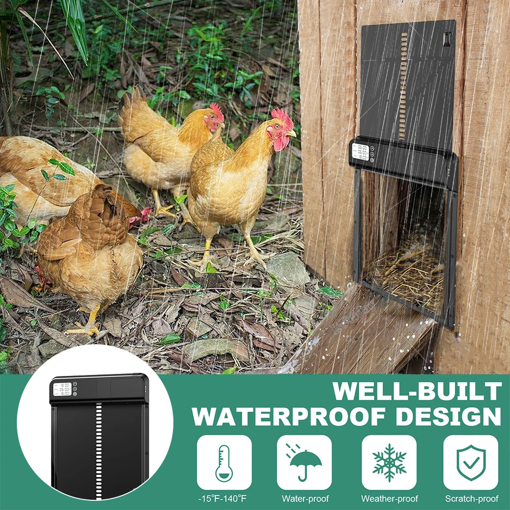 Timer Automatic Chicken Coop Door Motor Light-sensitive Chicken House Door Waterproof Pets Cages Door Outdoor Farm Poultry Gate