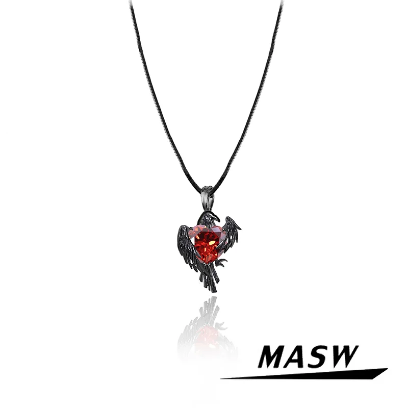 

MASW Original Design Hiphop Cool Hot Girl Style Red Crystal Black Bird Pendant Necklace For Women Party Gift Modern Jewelry