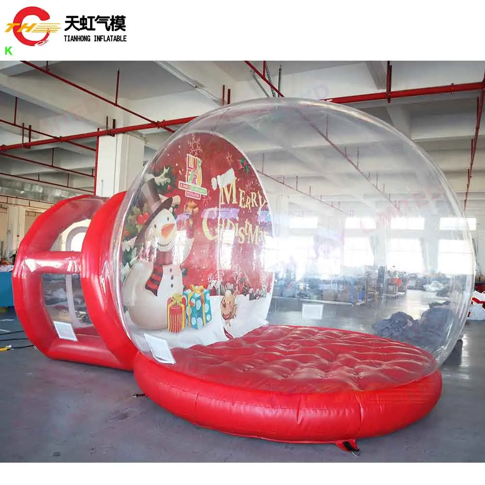 Fast Shipping 3m/4m/5m Giant Inflatable Christmas Snow Globe with Tunnel Blow Up Transparent Bubble House Lawn Tent with Blower