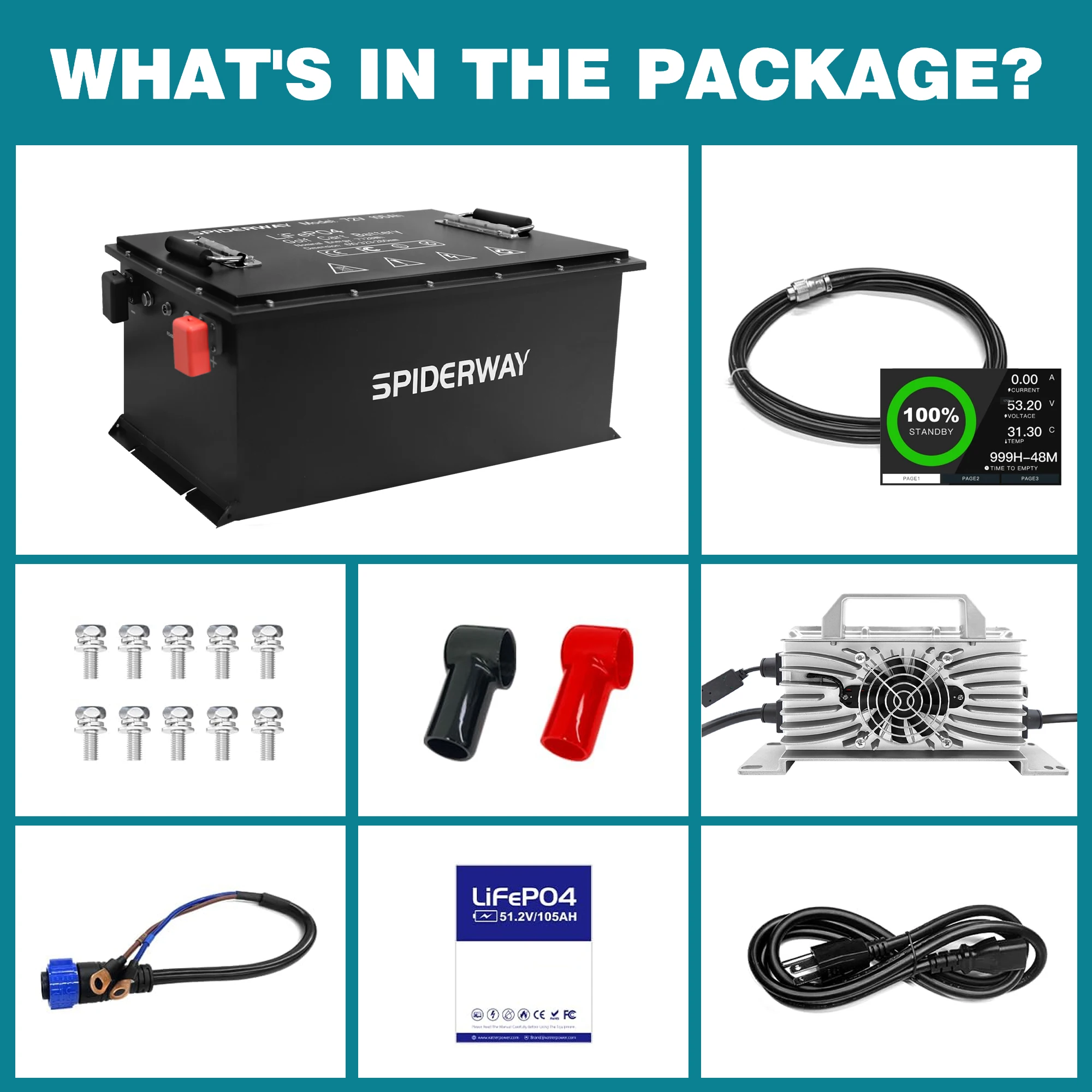 72V 105Ah LiFePO4 lithiumbatterij 200A BMS 6000+ cycli met oplader voor Sloar Marine off-grid trollingmotor campers