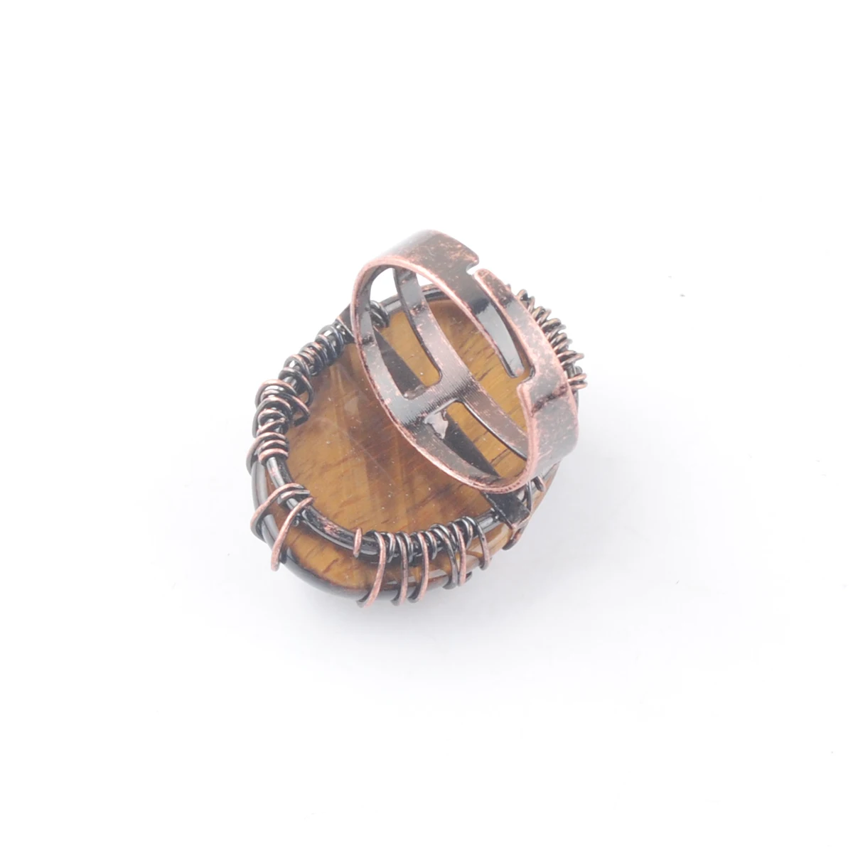 New Arrivals Antique Finger Rings Purple Natural Tiger's Eye Stone Copper Wire Wrapped Adjustable Ring Jewelry 1Pcs AX3056