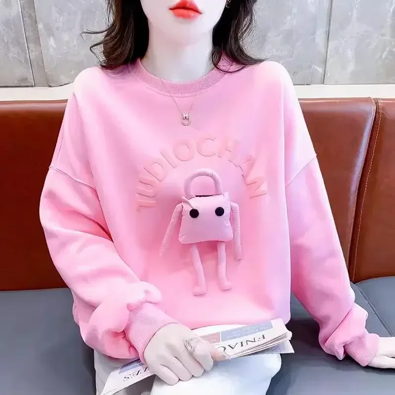 

Korean Pullover White Pink Long Sleeve Woman Tops Coat Youthful Clothes Fashion Sweatshirt for Women Clothing Popular M Xxl Kpop