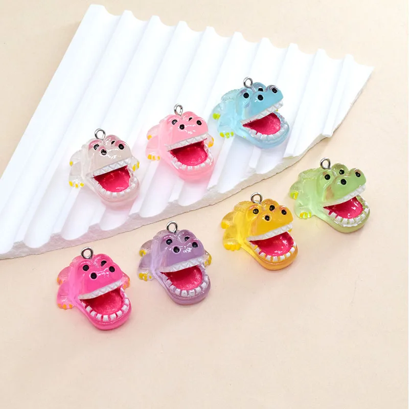 6pcs Open Mouth Luminous Crocodile Resin Charms Kawaii Small Animal Pendant For Earring Keychain Diy Jewelry Making