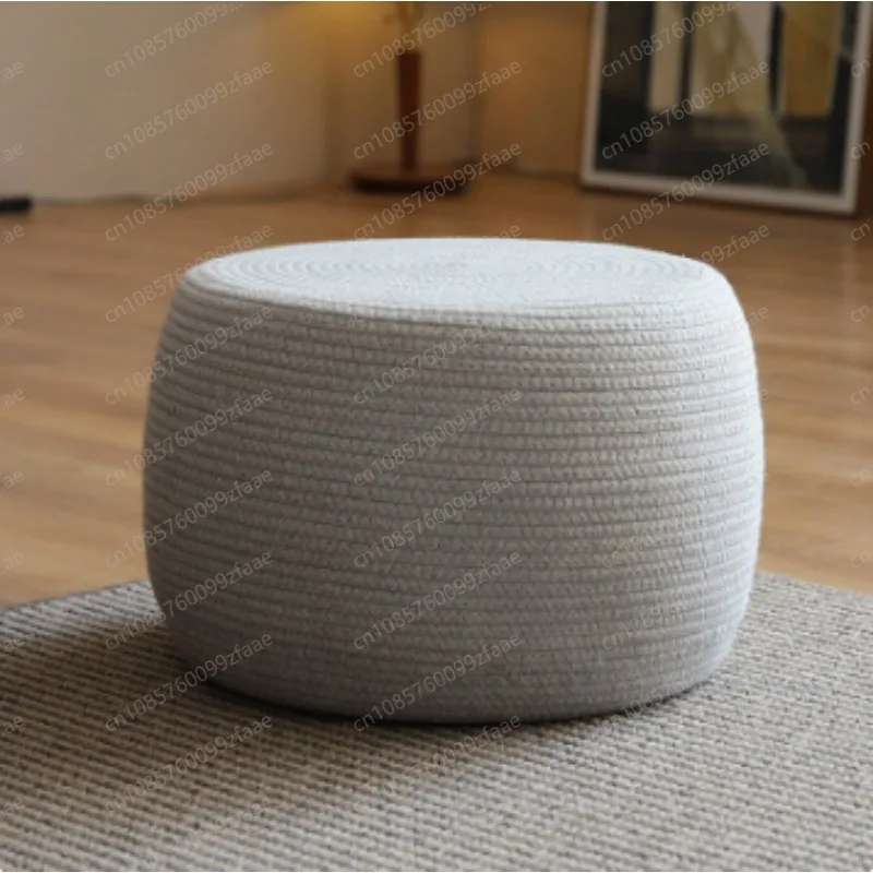 Hand Woven Cotton Rope Floor Cushion Round Pouf Stool Portable Meditation Seat For Bedroom Living Room