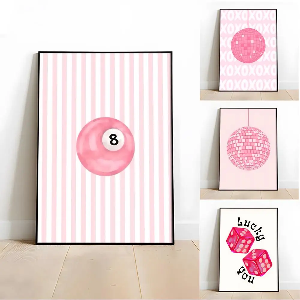 Pink Lucky Billiard Ball 8 Pattern Painting Calligraphy Wall Art HD Canvas Oil Painting Posters Prints Home Bedroom Decor Gift