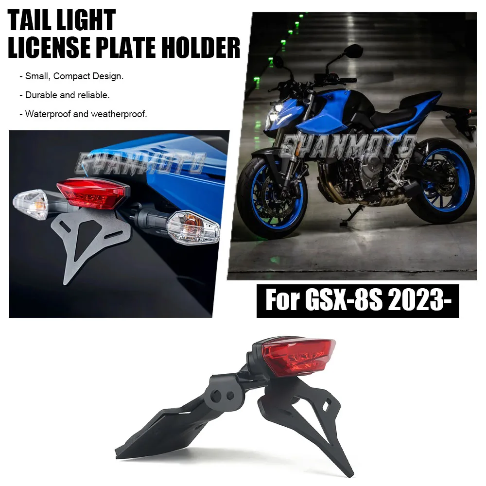 

Motorcycle Rear Short Tail Stock License Plate Holder Tailstock Bracket Integrated LED Light For Suzuki GSX-8S GSX8S 2023-up