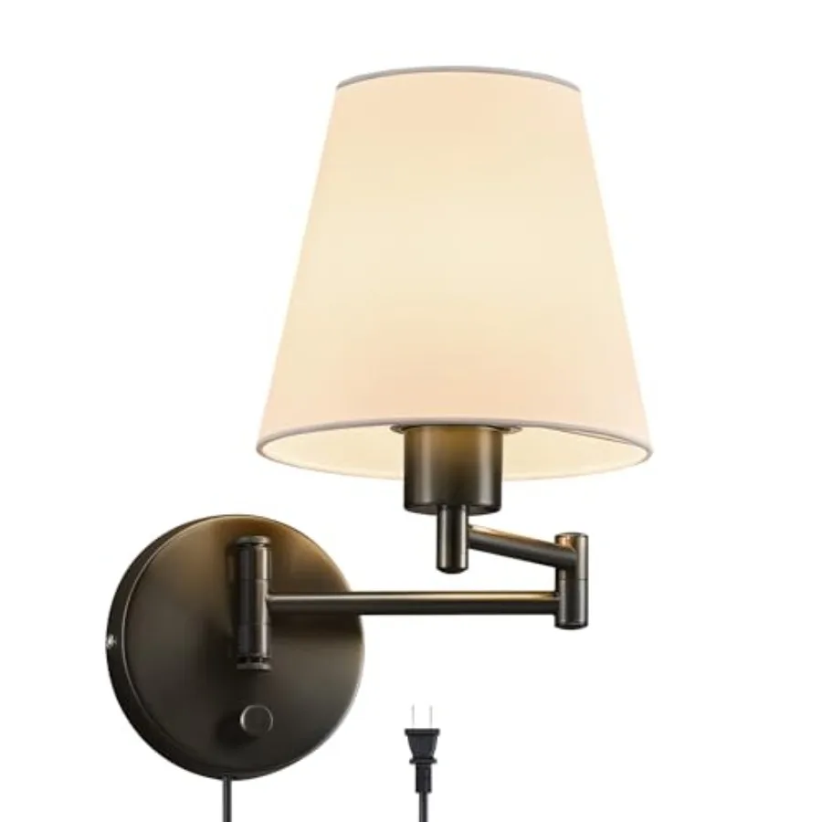 

Современный настенный светильник с поворотным кронштейном, проводной, с белым тканевым абажуром, металлический регулируемый настенный светильник-бра