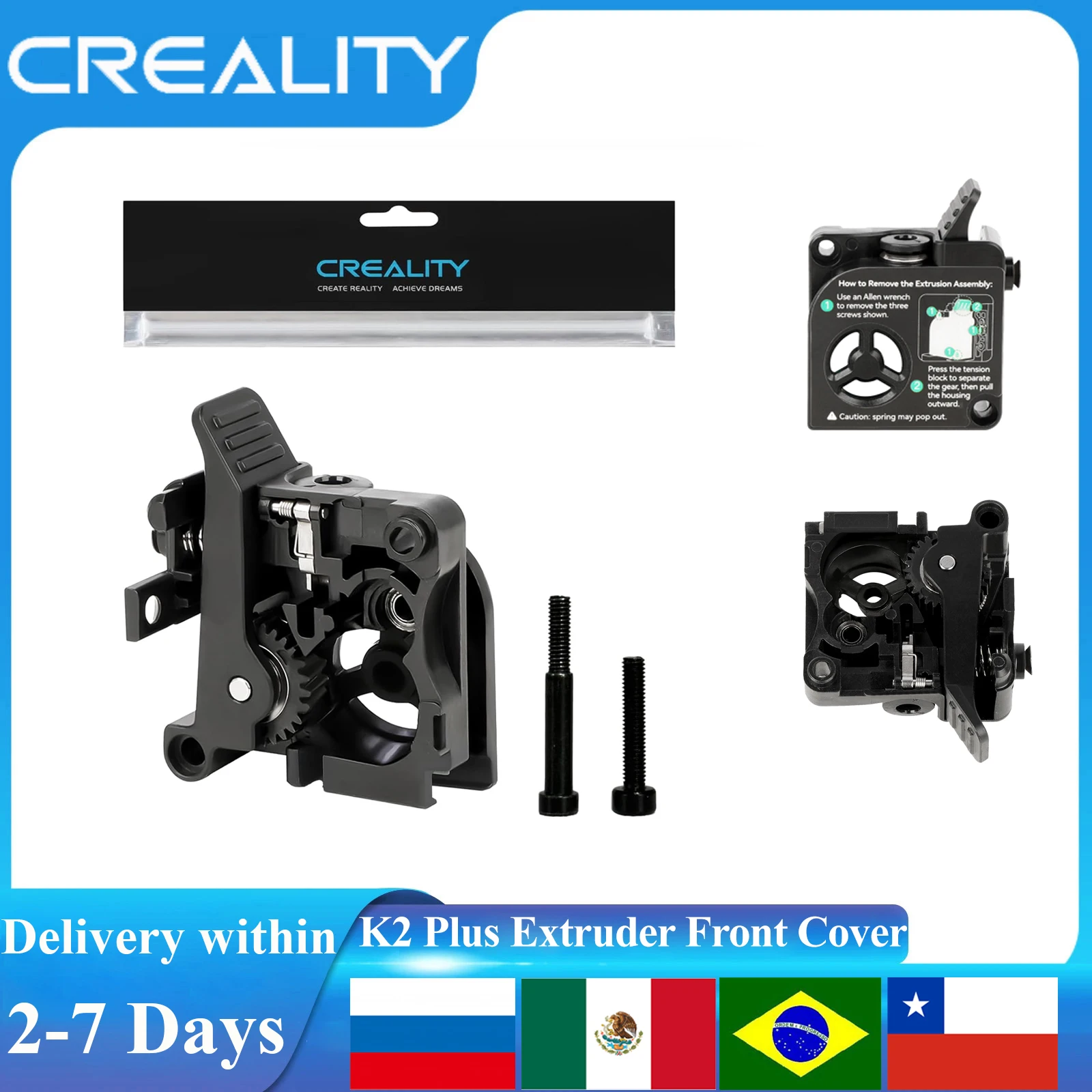 Creality Original K2 Plus Combo Extruder Front Shell Kit Support 1.75mm Filament Extruded Front Cover For K2 Plus 3D Printer