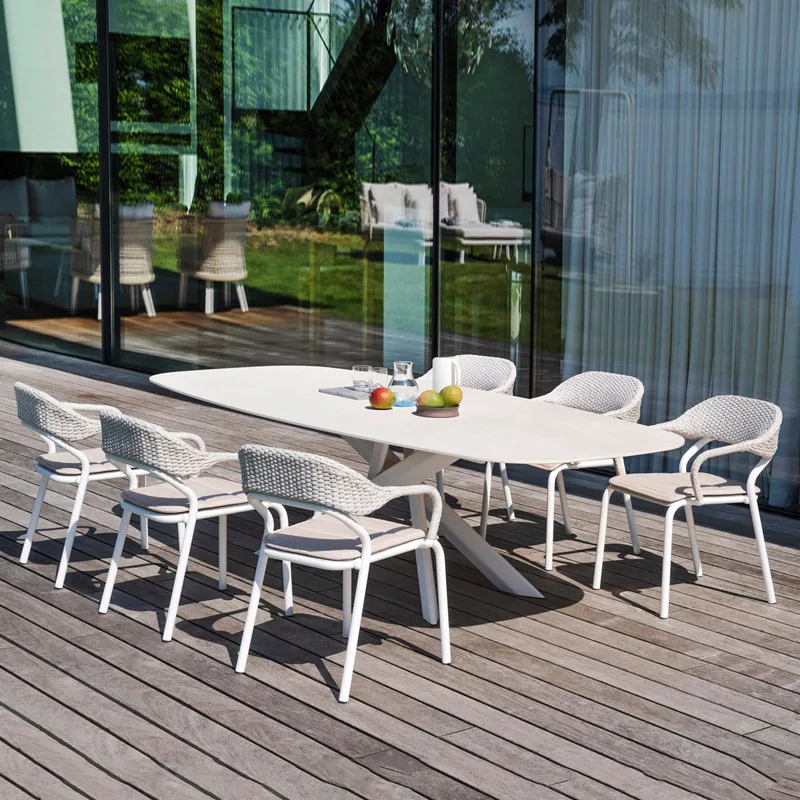

Nordic outdoor dining table and chairs light luxury rock slab balcony creative courtyard simple leisure