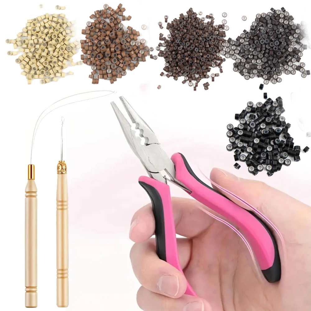 

100 Pcs Hair Extensions Rings,Pink Hair Extension Pliers for Beads, for Hair or Feather Extensions Styling Hair Extension Tool