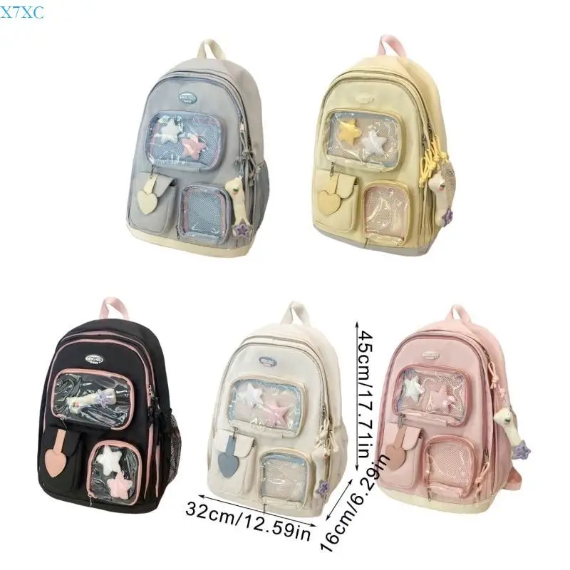 X7XC College Student Daypack for Teens Girl Korean Aesthetic Backpack School Book Bag