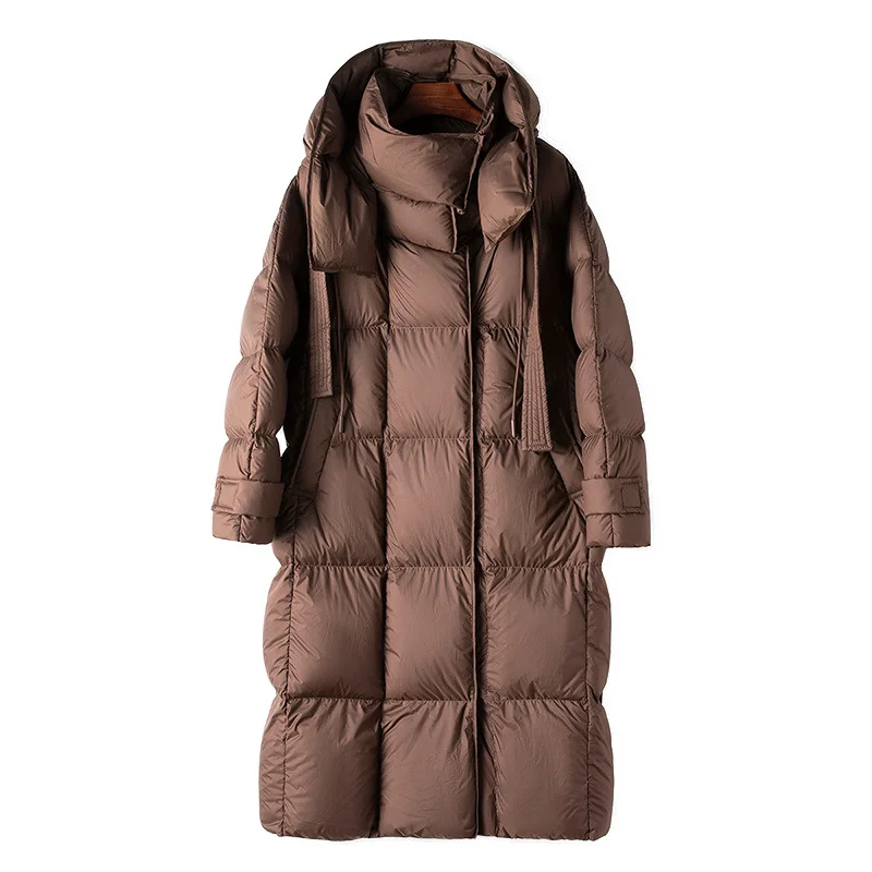 Women\'s Down Jacket Long Winter Down Hooded Thicken Warm Windproof White Duck Parkas Light Large Size Women Loose Casual Coats