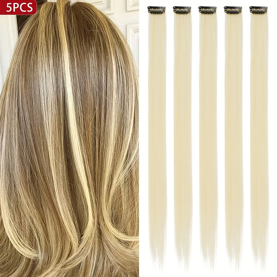 Set de 5 piezas de extensiones de cabello sintético lacio con clip para mujer, fiesta de Halloween, Navidad, cosplay
