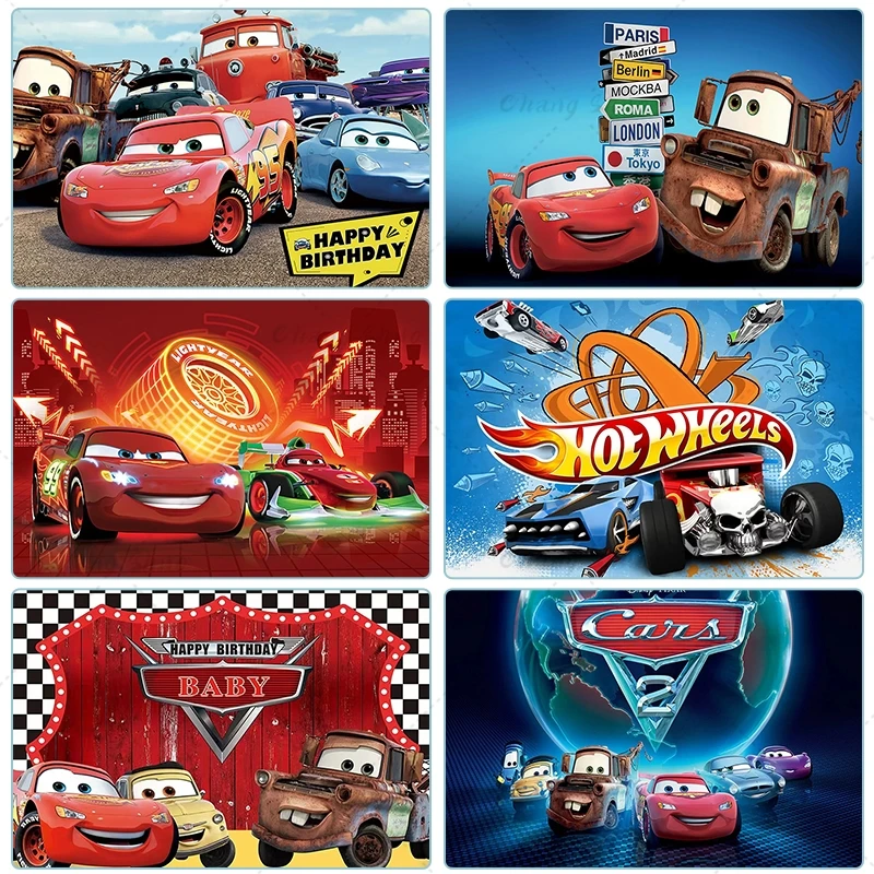 

Lightning McQueen Cars Vinyl Backdrops Kids 1st Birthday Party Decoration Photography Background Baby Shower Banner Photo Studio