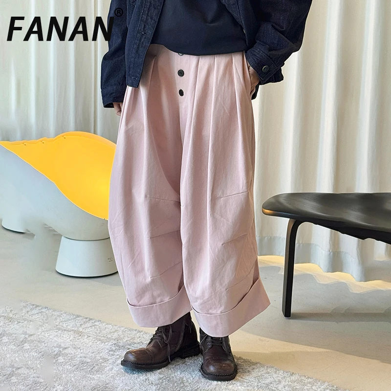 

Женские широкие брюки FANAN розового цвета с пуговицами, высокой талией, прямого кроя, свободные, в корейском стиле, новинка 2026 года