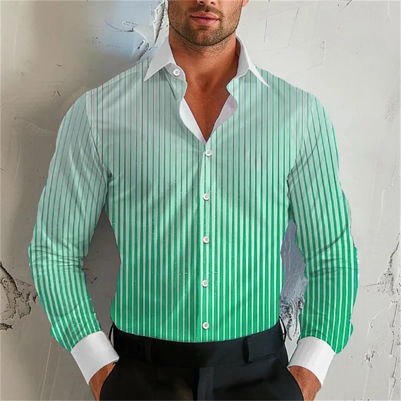 2024 Striped Gradient Men\'s Shirt Lapel Long Sleeve Shirt Extra Large Size XS-6XL Design Comfortable Soft Men\'s High Quality