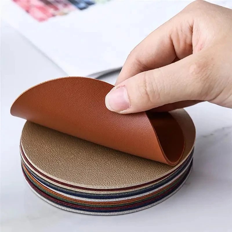 6pcs Faux Leather Coaster Waterproof Heat Resistant Round Cup Coaster Cup Mat Tableware Insulation Mat Bowl Placemat Home Decor