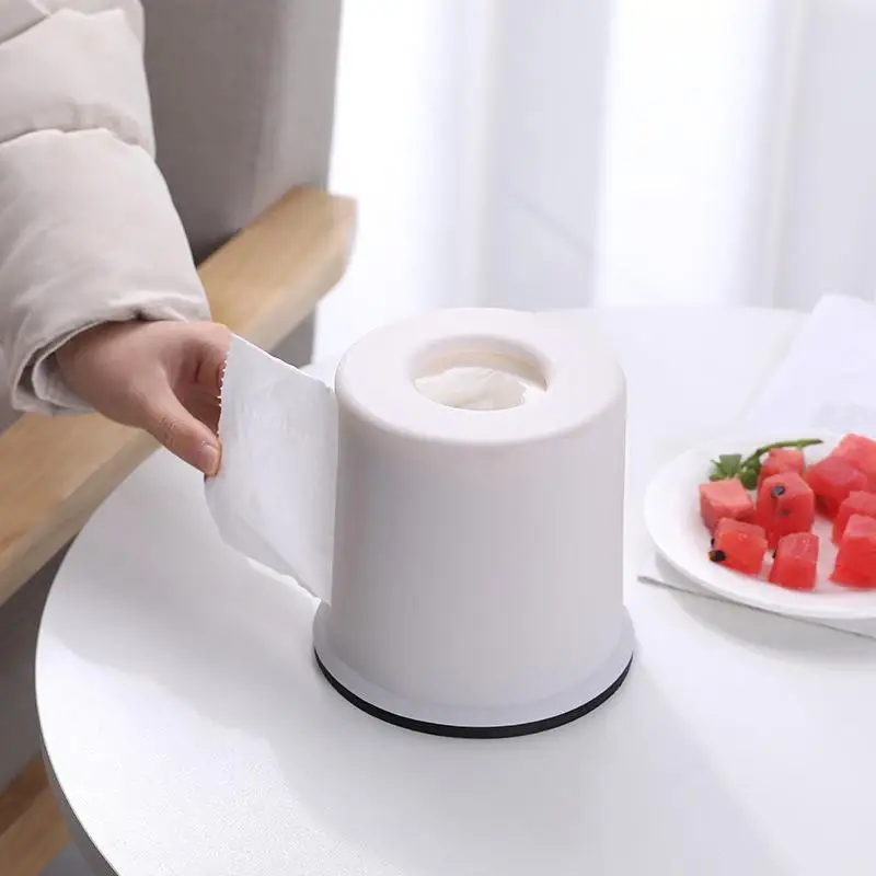 Round Plastic Tissue Box Multifunctional Non Slip Durable Tissue Holder for Home Office Coffee Table Countertop Decoration