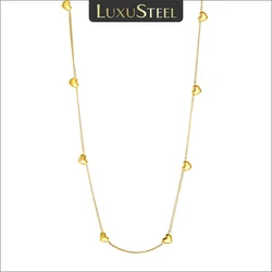 LUXUSTEEL Simple Mini Heart Charm Thin Chain Necklace for Women Stainless Steel Waterproof Metal Choker Collar Jewelry