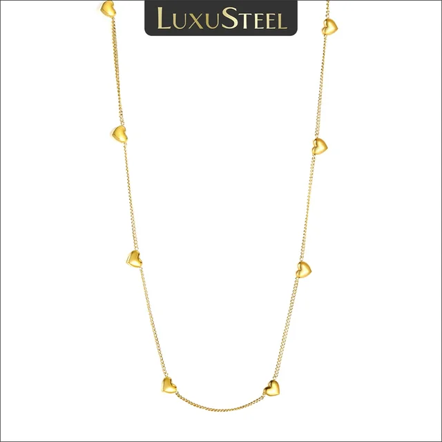 LUXUSTEEL Prosty naszyjnik z cienkim łańcuszkiem w kształcie serca dla kobiet Wodoodporna metalowa biżuteria ze stali nierdzewnej