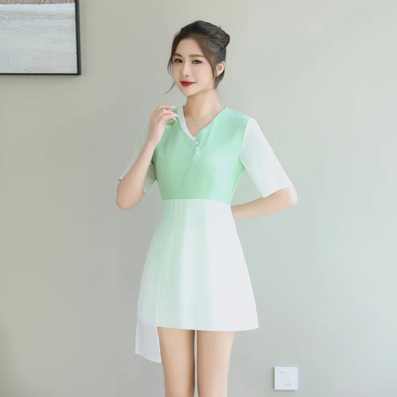 Woman Work Clothes Suit Hotel Waiter Beauty Salon Spa Massage Nail Cafe Sexy Foot Bath Sauna Technician Overall Skirt Uniform