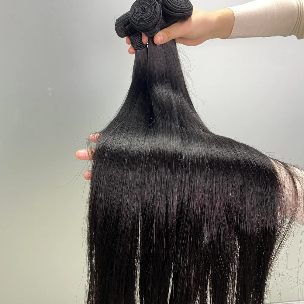 Straight Human Hair Bundles Deal 12A Raw Human Hair Bundles Quality Double Machine Weft Brazilian Hair Weave Bundles No Shedding for Women Ready to Wear On Clearance Sale Pre Plucked Wig Party Work Daily Life