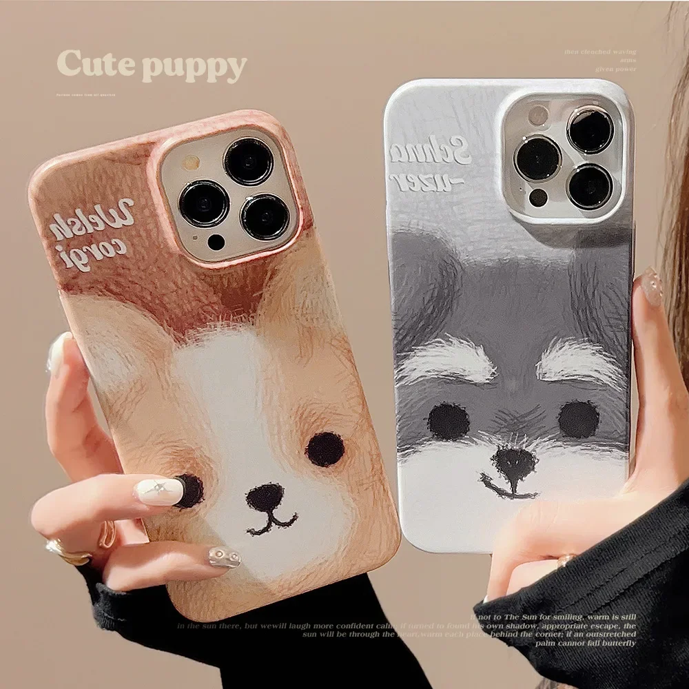 Schnauzer Corgi puppy funny dog art Phone Case For iPhone 16 15 14 13 12 Pro Max Xr 15 14 16 Plus Case Cute cartoon hard Cover