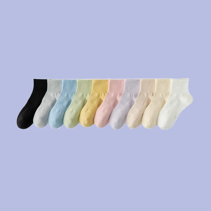 5/10 Pairs Spring and Summer Thin Short Socks Solid Color Breathable Socks Boneless Women's Solid Color Cotton Socks